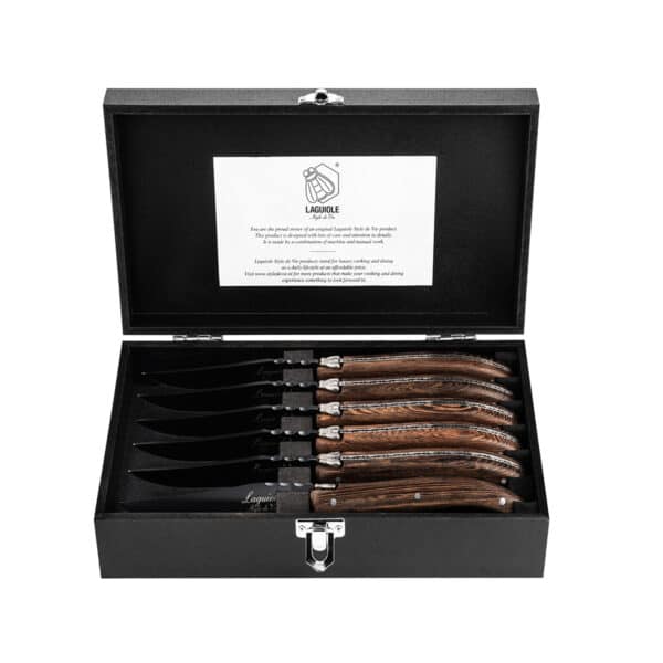 Luxe steakmessen met wengéhouten handvat uit Laguiole serie van Style de Vie.
