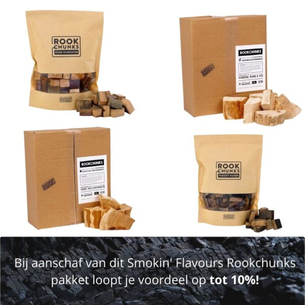 Pakket met 4 soorten Rookchunks van Smokin' Flavours.