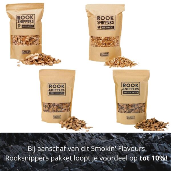 Pakket met 4 soorten Rooksnippers van Smokin' Flavours.
