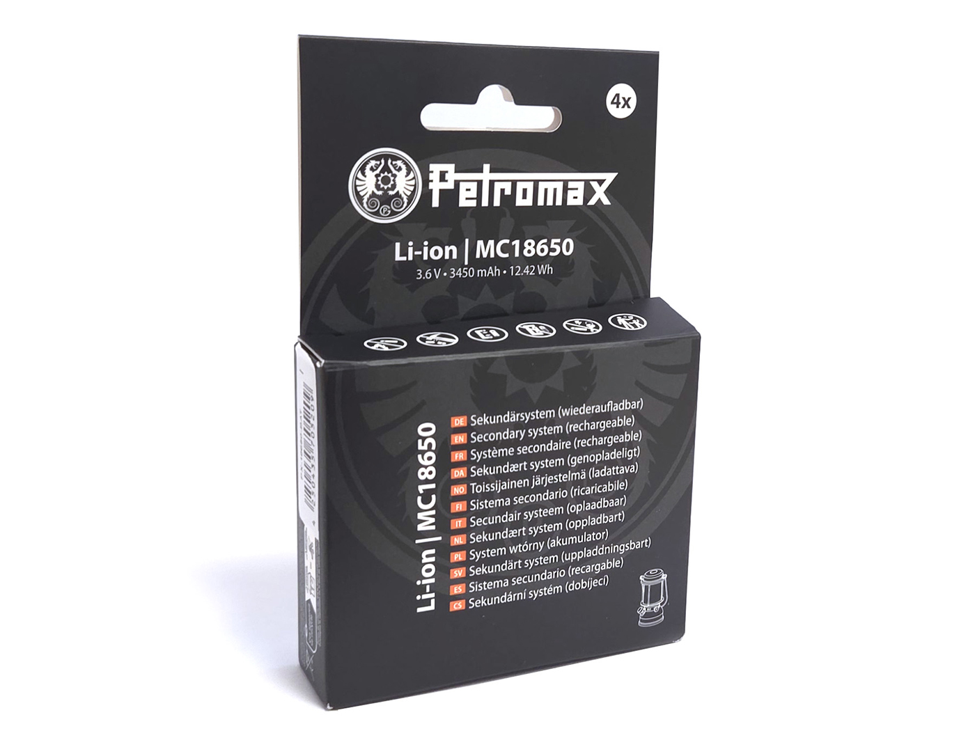 Set van 4 Petromax MC18650 batterijen met 3450 mAh capaciteit