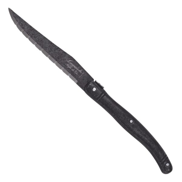 Laguiole Steakmessen Black Stonewash - 6 stuks met messenblok||