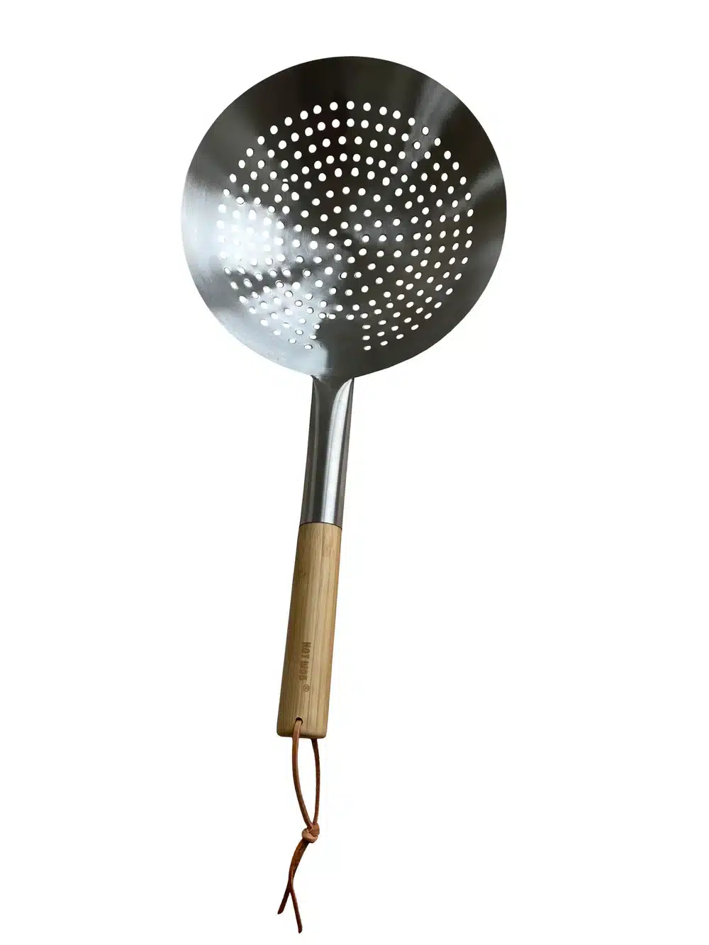 Hot Wok schuimspaan HW6012 RVS met houten handvat rechtop