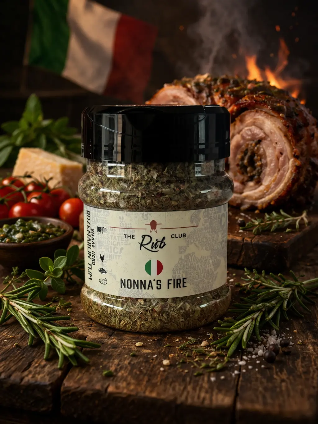 The Rub Club Italian Rub Nonna’s Fire kruidenrub met rozemarijn en tijm voor vlees vis en groenten