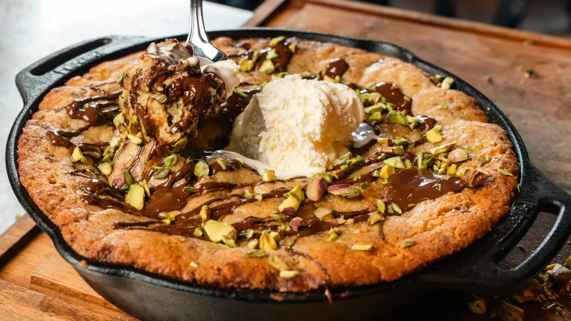dubai chocolate skillet cookie