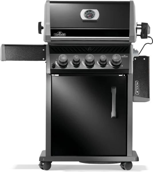Napoleon Rogue 425 RSB zwarte gasbarbecue met zijbrander achterbrander en draaispit